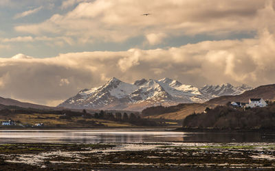 Scenic view of snowcapped mountains against sky