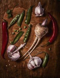 High angle view of vegetables on table