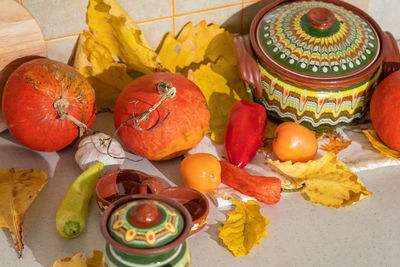 High angle view of food on table