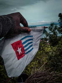 Close-up of hand holding flag