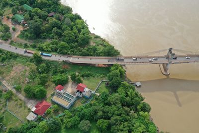 High angle view of river amidst trees