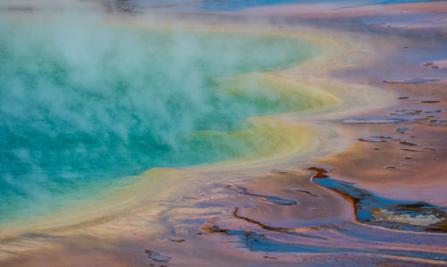 View of steam emitting from hot spring