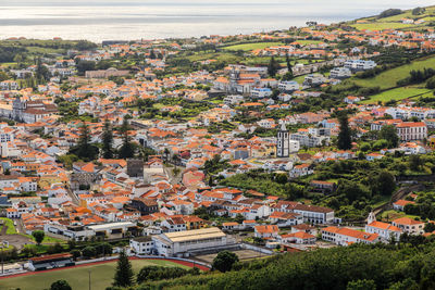 High angle view of buildings in town