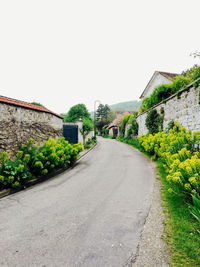 Road amidst buildings against sky