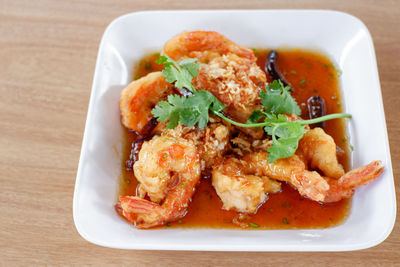 Close-up of food in plate on table