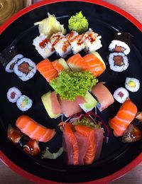 High angle view of sushi served in plate