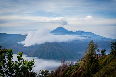 Scenic view of volcanic mountains against sky