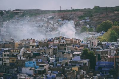 High angle view of buildings in city