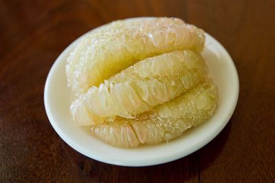 High angle view of ice cream in plate on table