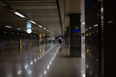 Illuminated subway station platform