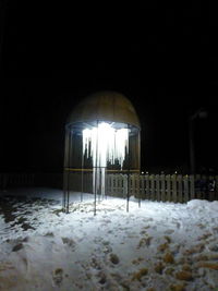 Snow covered field at night