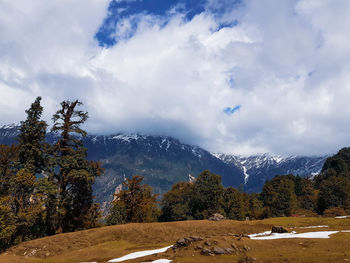 Scenic view of snowcapped mountains against sky