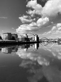 Black and white monochrome view of newcastle quayside 