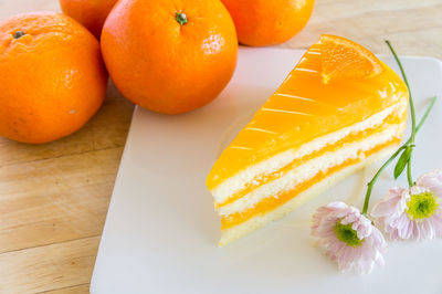 High angle view of fruits in plate