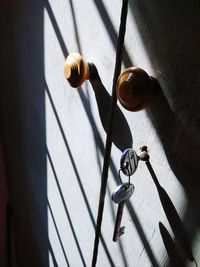 High angle view of metal door on wall