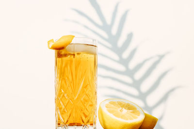 Close-up of drink on glass table