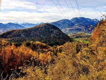 Scenic view of mountains against sky during autumn