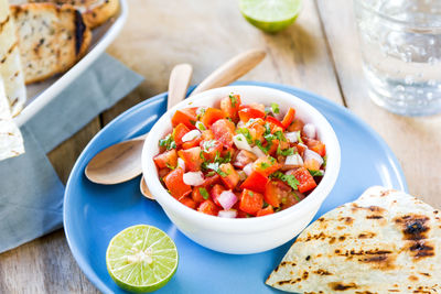 High angle view of food in bowl on table