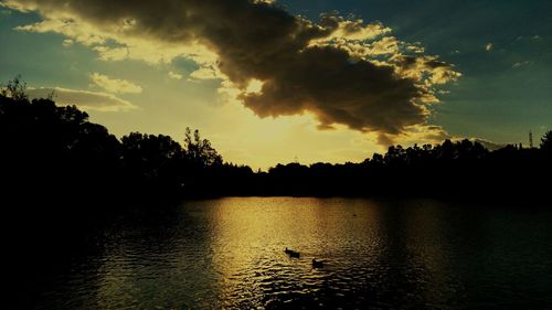 Scenic view of silhouette trees against sky at sunset