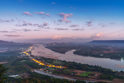 Aerial view of sangkhom district along the mekong river. view from the skywalk
