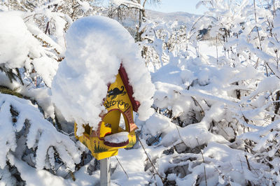 High angle view of snow covered field