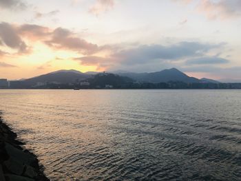 Scenic view of sea against sky during sunset