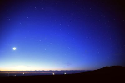 Scenic view of silhouette landscape against star field at night