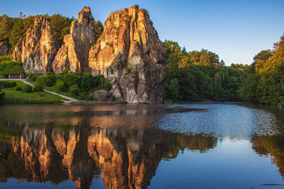 Reflection of trees in lake against sky