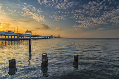 Beautiful landscape shot of the penang second bridge during sunrise.