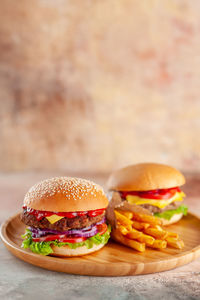 Close-up of burger on table