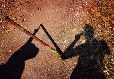 Shadow of people on street during sunny day