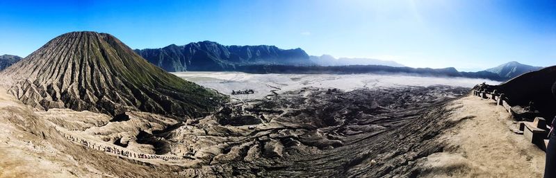 Panoramic view of mountains against clear sky