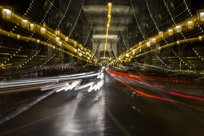 Light trails on road at night