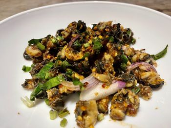 High angle view of meal served in plate