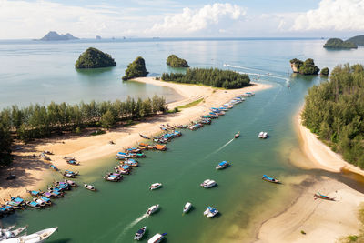 Aerial landscapes view estuary pier phang nga province thailand
