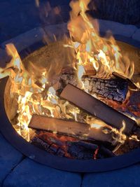 High angle view of fire on display at night