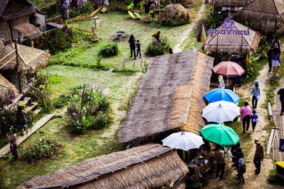 High angle view of people in water