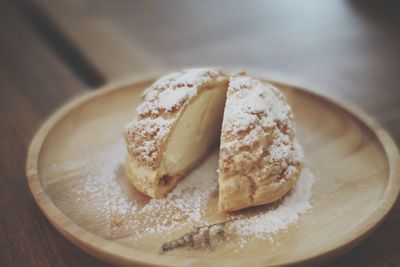 High angle view of dessert in plate on table