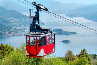 Low angle view of overhead cable car against sky