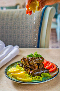 Close-up of food in plate on table