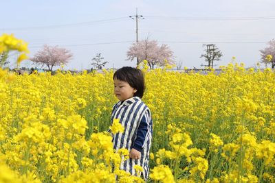 Cute toddler girl on field