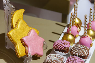 Close-up of christmas decorations on table