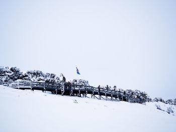 Scenic view of snow covered mountain against clear sky
