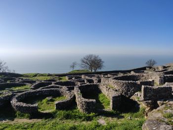 Panoramic view of antique celtic buildings