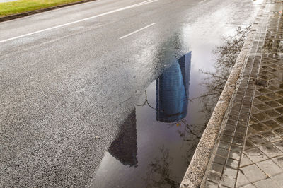 Reflection of street in puddle