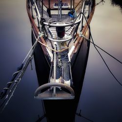 High angle view of sailboat moored in sea