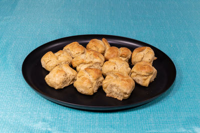 High angle view of food in plate on table