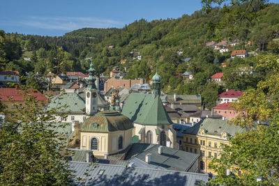 High angle view of townscape against sky