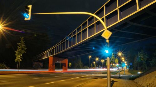 Light trails on bridge at night