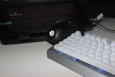 High angle view of computer keyboard on table